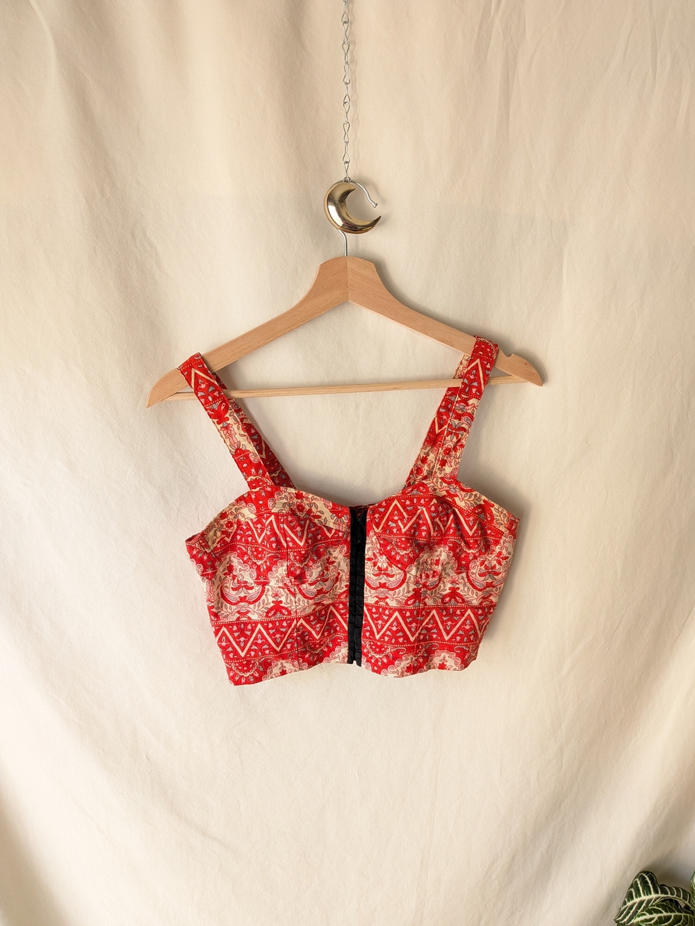 Lucca Couture Red Paisley Bandana Print Corset Bustier Top